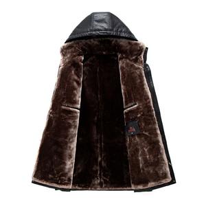 Veste en tissu de toile de style moto pour hommes manteau chaud en similicuir de mouton avec capuche grande taille vêtements d'hiver - Product Image 2
