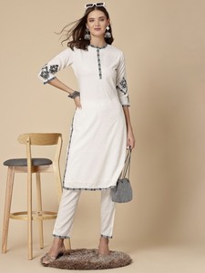 Kurti indien pakistanais tendance, luxe, brodé à la main, en rayonne infroissable, coupe droite, pour femme, tenue de bureau décontractée - Product Image 6