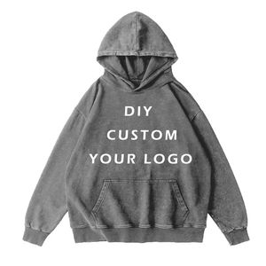 Su propio diseño Logotipo de la marca Imagen Sudaderas con capucha personalizadas Vintage Lavado ácido manga larga Algodón Hombres Mujeres Casual Sudaderas con capucha de dibujos animados - Product Image 1