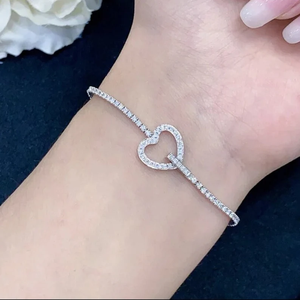 925 Sterling Sier Acero inoxidable mujer elegante delicado declaración diamante pulsera 18K tenis pulsera corazón Lo plateado joyería - Product Image 4