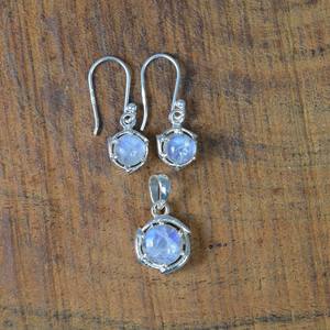 925 argent Sterling pierre de lune pierres précieuses boucles d'oreilles pendentif ensemble bijoux à la main en argent Boho Style bijoux pour femmes cadeau de mariage - Product Image 2