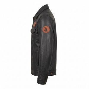Veste en cuir véritable personnalisée pour homme, style trucker, avec patch en cuir de vachette, couleur noir anthracite - Product Image 5