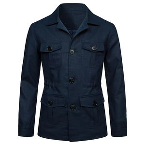 Nouvelle veste en jean pour homme printemps-automne 2025, qualité supérieure, col montant, multi-poches, boutons, vêtement décontracté en lin, séchage rapide, respirant - Product Image 3
