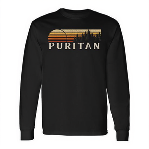 T-shirt a maniche lunghe Puritan Vintage Sunset Evergreen Design retrò unisex taglia adulto - Product Image 2