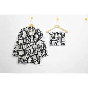 Ensemble de pyjama en satin rose à lettres 100% coton taille unique - Impression numérique Taille élastique Vêtement de nuit Manches longues Respirant - Product Image 2