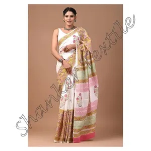 New Trend ing Saree Gute Outfits Saree Mit Bluse Premium Qualität Stoff Party Wear Baumwolle Mulmul Printed New Super Trend ing