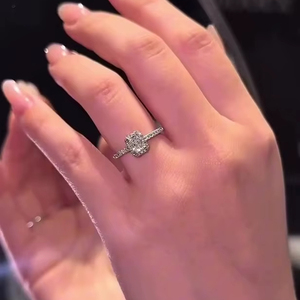 4x6มม. แหวนหมั้นเพชรโมอิสฮาโลสีขาวชุบทอง925ชุบทองเครื่องประดับเงินขายส่ง - Product Image 5