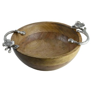 Bol de service rond en bois Design moderne avec poignée autocollant taille moyenne arc décoratif et vaisselle fait à la main en vrac - Product Image 1