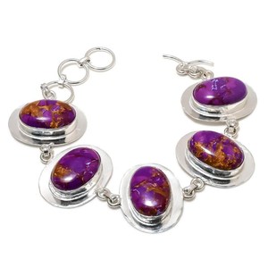 Pulsera de cobre púrpura turquesa, pulsera de joyería de plata de ley 925, pulsera de piedras preciosas ajustable, joyería, regalo de compromiso - Product Image 1