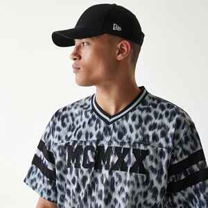 Maillot de football américain rétro en maille à imprimé léopard noir, coupe ample, court, personnalisable avec nom et numéro, maillot de sport en maille - Product Image 6