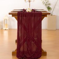 Chemin de table de Noël rouge bordeaux en gaze de coton bohème rustique 120 pouces 10 pieds Chemin de table en gaze de coton pour décoration de mariage à domicile