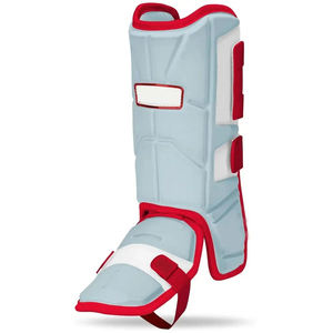 Protège-tibias personnalisés MMA, Muay Thai, Taekwondo, Kickboxing, avec protection du cou-de-pied, gris clair et bordure rouge, équipement de protection des jambes - Product Image 4
