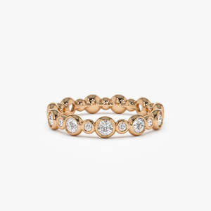 Caliente Popular diseño único joyería fina oro sólido puro conjunto de bisel Real diamante redondo cultivado en laboratorio para mujeres venta al por mayor anillo de eternidad - Product Image 3