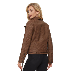 Femmes en cuir véritable marron Biker veste classique Slim Fit Moto manteau fermeture éclair avant à manches longues Chic vêtements d'extérieur mode de rue - Product Image 3