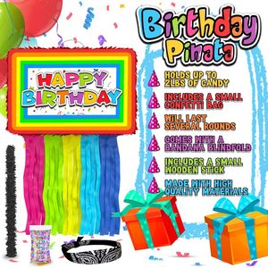 Joyeux anniversaire Pinata accessoires de jeu de fête d'anniversaire pour enfants avec bâton enfants <span class=keywords><strong>adulte</strong></span> décoration de fête d'anniversaire Pinata jouets - Product Image 6