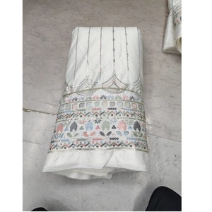 Haute qualité Malai Satin tissu tricoté Dobby lourd broderie Sequin travail pour mariage maison Textile utilisation disponible prix usine - Product Image 1