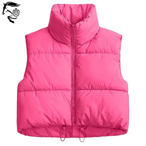 2025 chaleco acolchado recortado para mujer, chaqueta sin mangas con cuello alto y patrón sólido, precio al por mayor hecho por Unbridleds Industry - Product Image 2