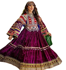 Afghani Womens Vestido de terciopelo bordado tradicional Gasa Celebraciones de invierno y eventos culturales Cintura natural - Product Image 1