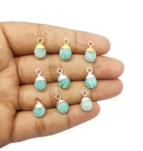 Amazonite naturelle pierre précieuse 8-10mm Tumble or plaqué pendentif bijoux de mode avec propriétés curatives plaqué or - Product Image 1