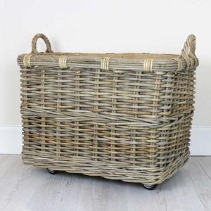 Handmade Eco-Friendly Natural Rattan Wicker Wheeled Log <b>Storage</b> <b>Baskets</b> Modern <b>Rectangle</b> Multifunction Design Made Hanoi Vietnam - Product Image 3