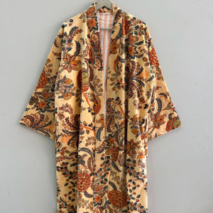 Robe kimono en velours et coton pour femmes, longue veste de style duster, manteau kimono floral - Product Image 1