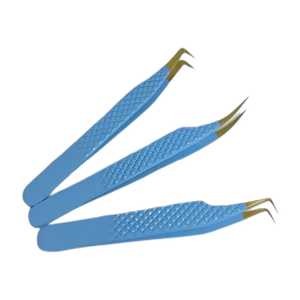 Instruments de beauté de la meilleure qualité Ensemble de 3 pinces à cils enduites de couleur bleue par TARIQ MFG CO - Product Image 6