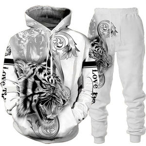 Nouveau pantalon à capuche imprimé tigre 3D pour hommes, survêtement de sport 100% coton avec fermeture éclair complète pour automne hiver Street Wear - Product Image 3