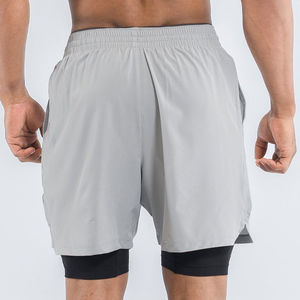 Logo personnalisé short d'entraînement double couche pour hommes 2-en-1 sports d'été poches de matériel de course à pied de gymnastique vêtements de gymnastique de musculation solides - Product Image 4