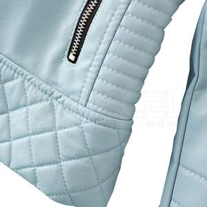 Chaqueta de cuero genuino para mujer para invierno Chaquetas de cuero de motorista de moda de color claro para damas - Product Image 6