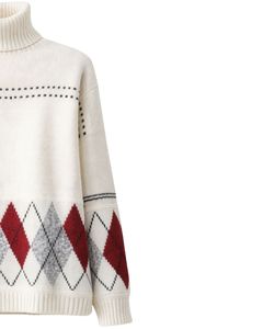 Suéter de Punto Personalizado de Primera Calidad para Mujer, Cuello Alto, Diseño Argyle, Suave y Cálido para Invierno, Estilo Casual, Color Rojo y Gris - Product Image 4