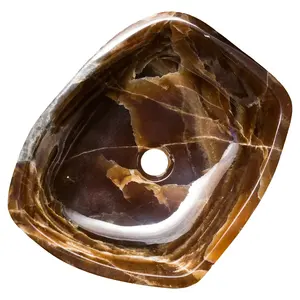 Évier en pierre de marbre naturel, lavabo de conception de marguerite de marbre d'onyx, évier fait main d'onyx - Product Image 1