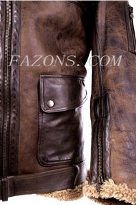 Veste en cuir d'agneau véritable pour homme, style aviateur, veste bomber B3 délavée, style motard, veste en cuir sherpa chaude, OEM - Product Image 5