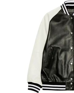 Veste universitaire pour homme en noir et blanc, manches en cuir PU, corps en laine mélangée, col côtelé, boutons pression, streetwear, fabricants OEM personnalisés - Product Image 2