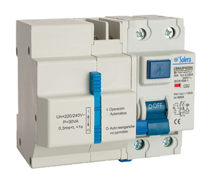 Interruttore differenziale bipolare 40A 10kA con ripristino (Solera CBRA2P4030A) - Product Image 1
