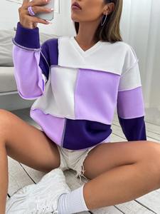 Sweat-shirt en molleton de coton pour femmes surdimensionné couleur unie de haute qualité col rond pull à épaules tombantes haut - Product Image 2