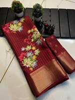 Tissu de soie Dola imprimé numérique Bordure épaisse Saree Blouse très tendance pour les fêtes de mariage Vêtements indiens été