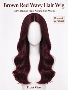Perruque en cheveux humains ondulés brun-roux, ondulations naturelles douces, perruque sans colle avec dentelle frontale pour femmes - Product Image 3