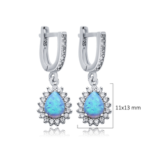 Pera corte azul claro ópalo piedra CZ diseño venta al por mayor hecho a mano turco 925 pendientes colgantes de plata esterlina - Product Image 2