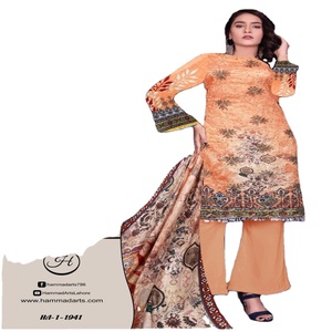High Quality Indian & Pakistani Casual Wear 3-Piece Cotton Lawn Printed <b>Sequins</b> Shirt Dupatta & Trouser Set - Product Image 1