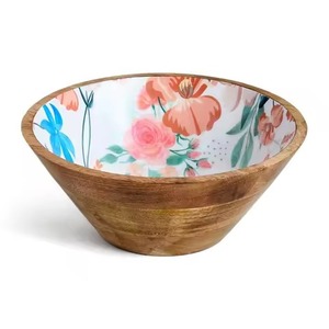 Stylish Oval <b>Mango</b> <b>Wood</b> Salad <b>Bowls</b> Blue Navy & White Enamel Finish Eco Friendly Modern Decorative Serving <b>Bowls</b> For Kitchen - Product Image 5