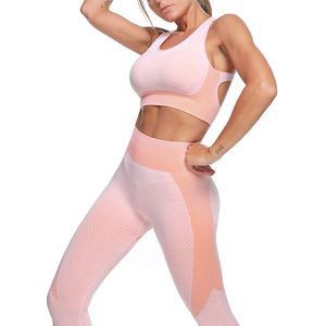 Ropa de entrenamiento para mujer, mallas sin costuras y sujetador para gimnasio, venta al por mayor - Product Image 1