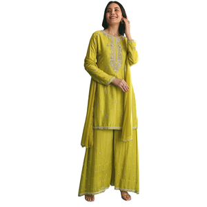 Palazzo Kurta vert avec broderie de paillettes, vente en gros de vêtements ethniques pour femmes, fournisseur en vrac de vêtements de mode personnalisés - Product Image 4