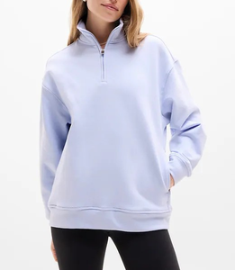 OEM Custom Wholesale <b>Zip</b> up Pullover Oversized 1/4 <b>Half</b> <b>Zip</b> <b>Women's</b> Sweatshirts 75% Cotton/19% Polyester/6% Spandex <b>Fleece</b> - Product Image 2