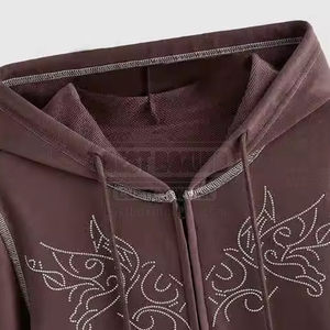 Venta caliente personalizado bajo MOQ Rhinestone sudaderas con capucha de calidad superior algodón mezclado Street Wear Rhinestone Sudadera con capucha - Product Image 3