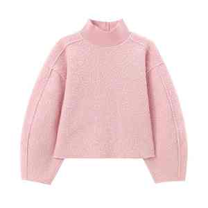 เสื้อสเวตเตอร์แฟชั่นสำหรับผู้หญิง, เสื้อกันหนาวแฟชั่นฤดูใบไม้ร่วงฤดูหนาวแขนยาวคอตั้งสีทึบ2025ใหม่ - Product Image 1