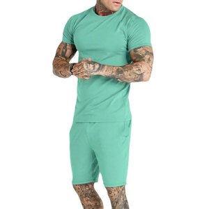 2026 Vente en gros usine, ensemble t-shirt et short en polyester uni de haute qualité, personnalisable avec logo, pour homme - Product Image 3