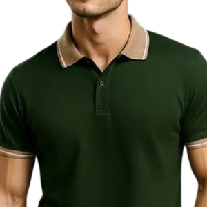 Polo pour homme vert foncé avec col et manches contrastés, en coton doux, manches courtes, décontracté, élégant, haut tendance, confortable - Product Image 6