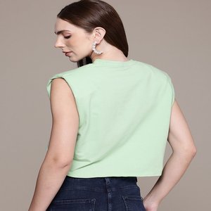 Camiseta corta con cuello redondo, ropa informal de verano con Camiseta cómoda y sin mangas para mujer - Product Image 5