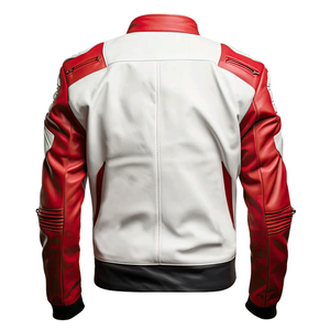 แจ็กเก็ตกันลมหนังสีขาวและสีแดงสำหรับนักแข่งรถสำหรับชายและหญิงขนาดพลัสไซส์สำหรับฤดูหนาวขี่มอเตอร์ไซค์สไตล์สตรีท - Product Image 3