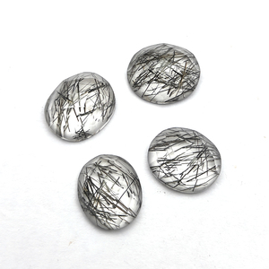 คุณภาพสูงธรรมชาติสีดํา Rutile ควอตซ์ 12x10 มม.รูปไข่ Cabochon 4.73 Cts แบนกลับหลวมอัญมณีสําหรับเครื่องประดับทําขายส่ง - Product Image 1